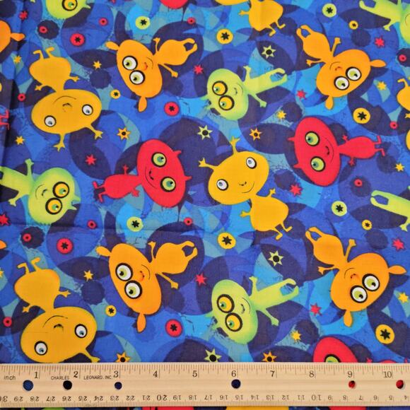 Cotton Fabric Colorful Aliens Stars Blue Space Print 18" x  44" Hancock Fabrics - Picture 1 of 14